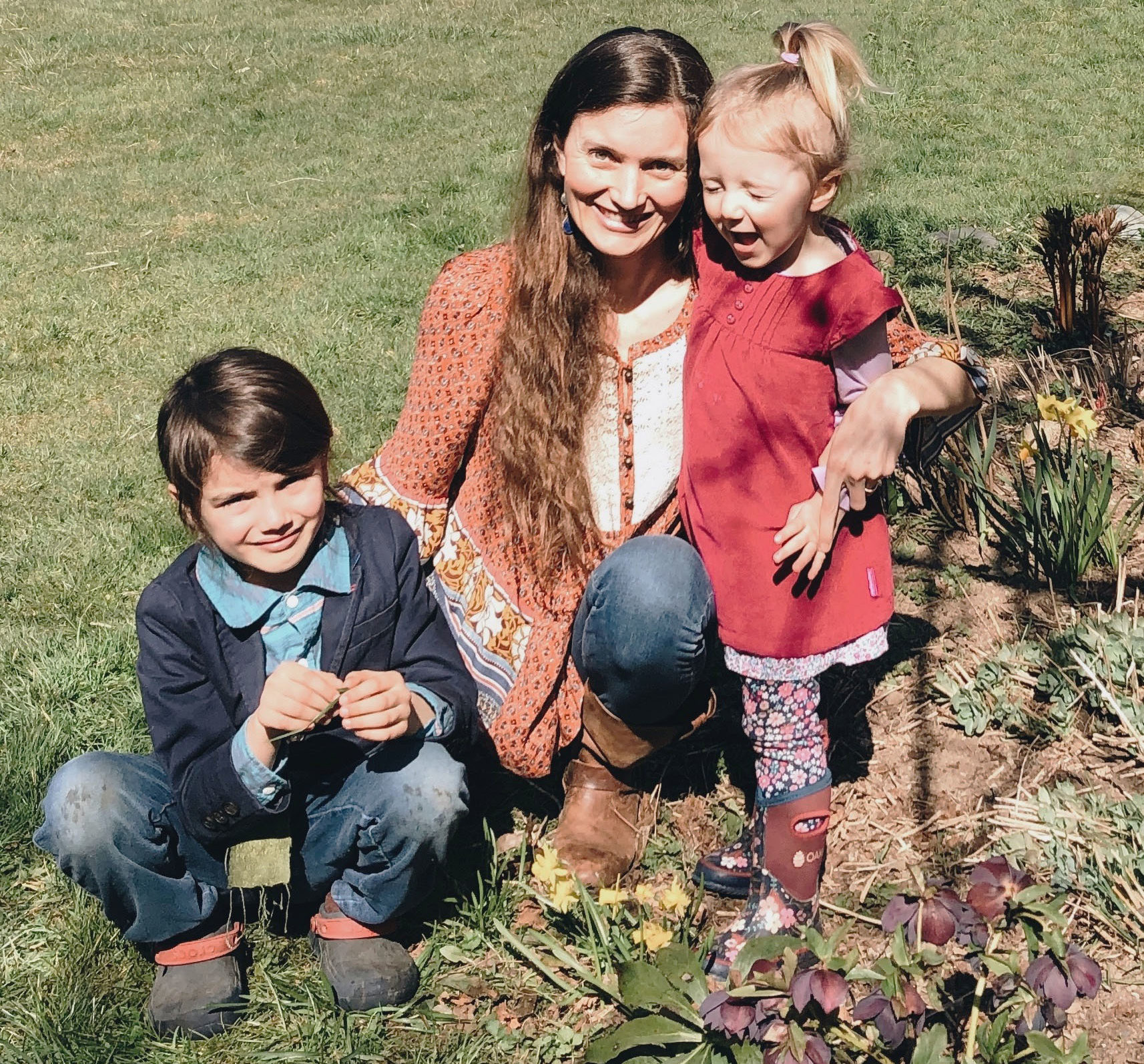 Megan Westgate, Executive Director, Non-GMO Project with her two young kids outdoors
